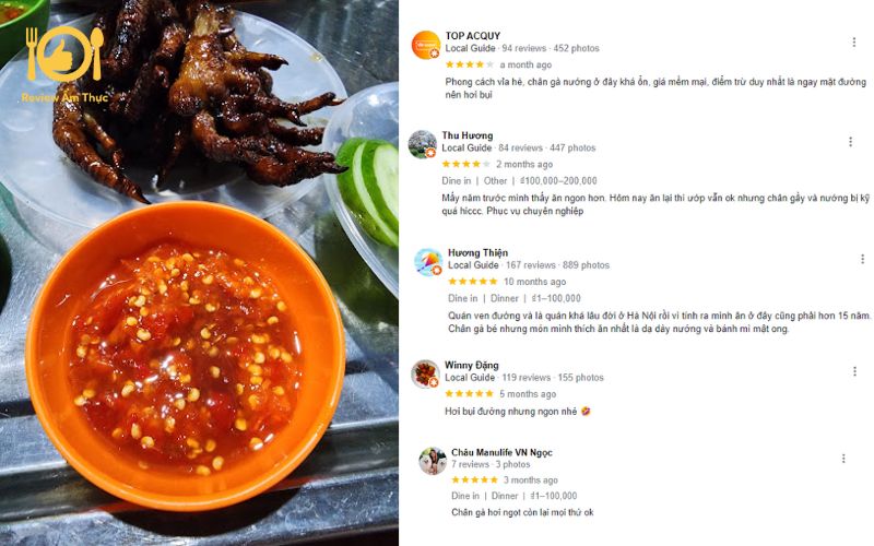 Review quán chân gà nướng Thụy Khuê - Quán vỉa hè cực đông khách 11 chân gà nướng thụy khuê