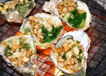 cách làm hàu nướng mỡ hành bằng than hoa