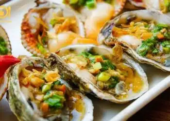 hàu nướng mỡ hành bằng nồi chiên không dầu