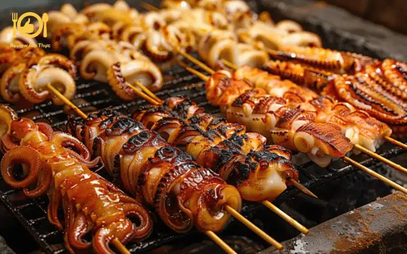 Mực xiên que nướng - Món ăn kích thích vị giác ngon, thơm nức mũi 13 mực xiên que nướng