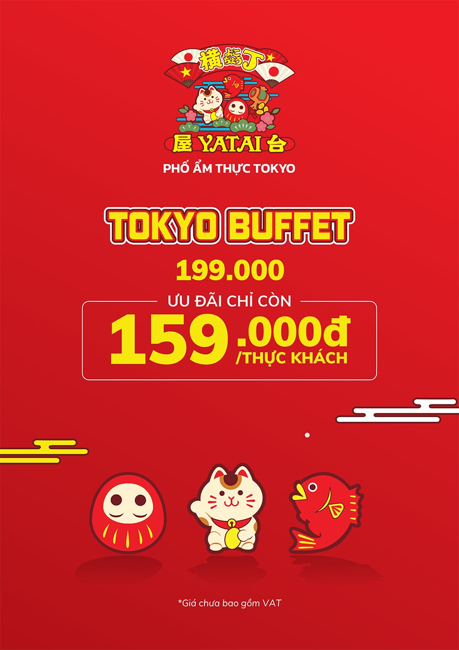 Thực đơn buffet 199K của Tokyo Yatai Yokocho với đa dạng món ăn