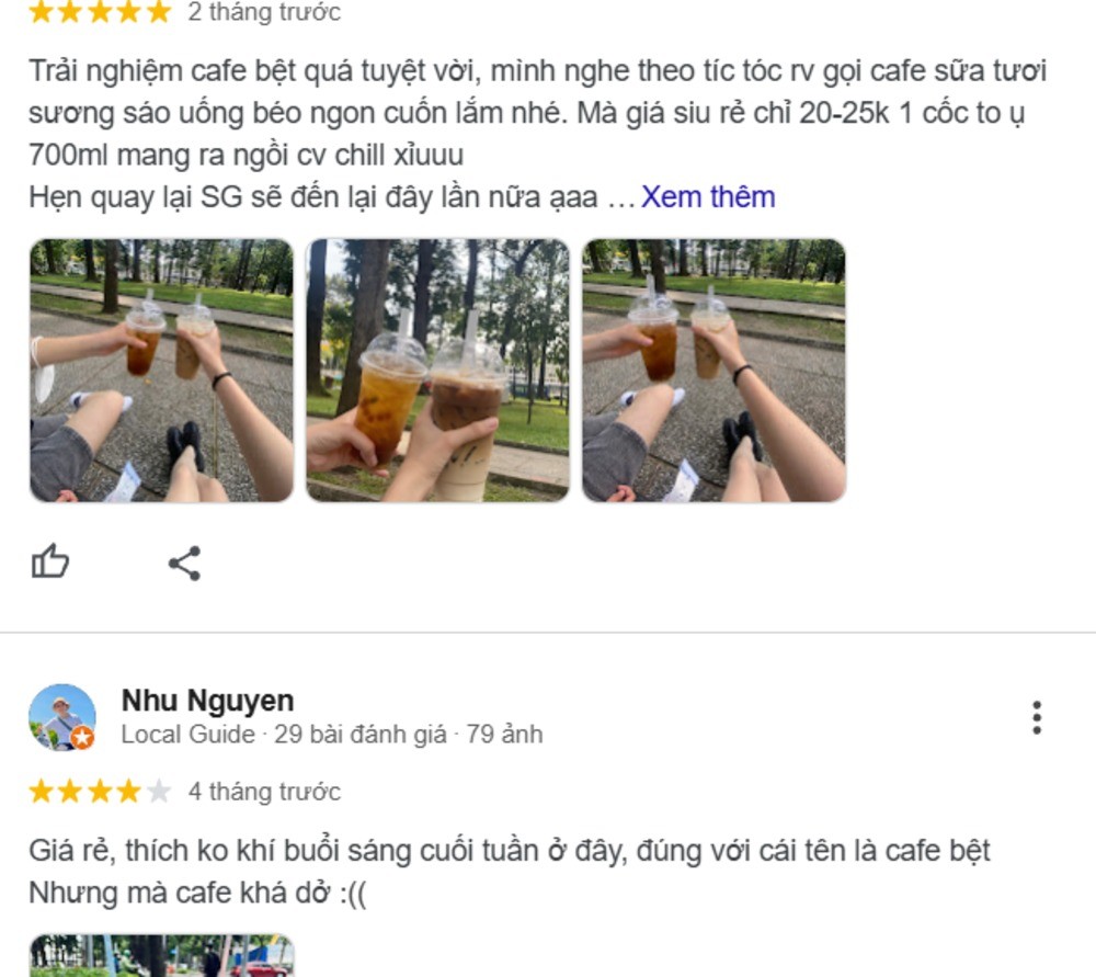 Khám Phá Nét Độc Đáo Của Văn Hóa Cà Phê Bệt Quận 1 Sài Gòn 28 Các đánh giá tích cực của khách hàng về không gian và đồ uống của Bích cafe bệt.