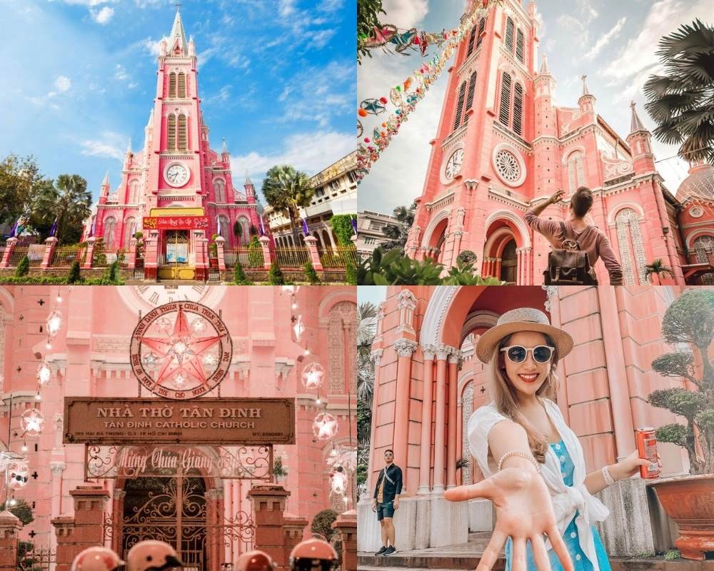 Quận 3 Có Gì Chơi? Khám Phá Trọn Vẹn Nét Đẹp Văn Hóa, Ẩm Thực và Giải Trí Sài Gòn 9 Nhà thờ Tân Định màu hồng nổi bật tại trung tâm Quận 3