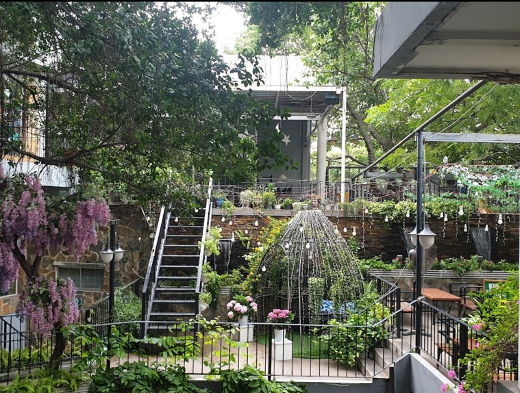 Du Miên Garden Cafe: Ốc Đảo Xanh Mát Giữa Lòng Sài Gòn 6 Một góc yên bình với thác nước và cây xanh tại Du Miên Garden Cafe
