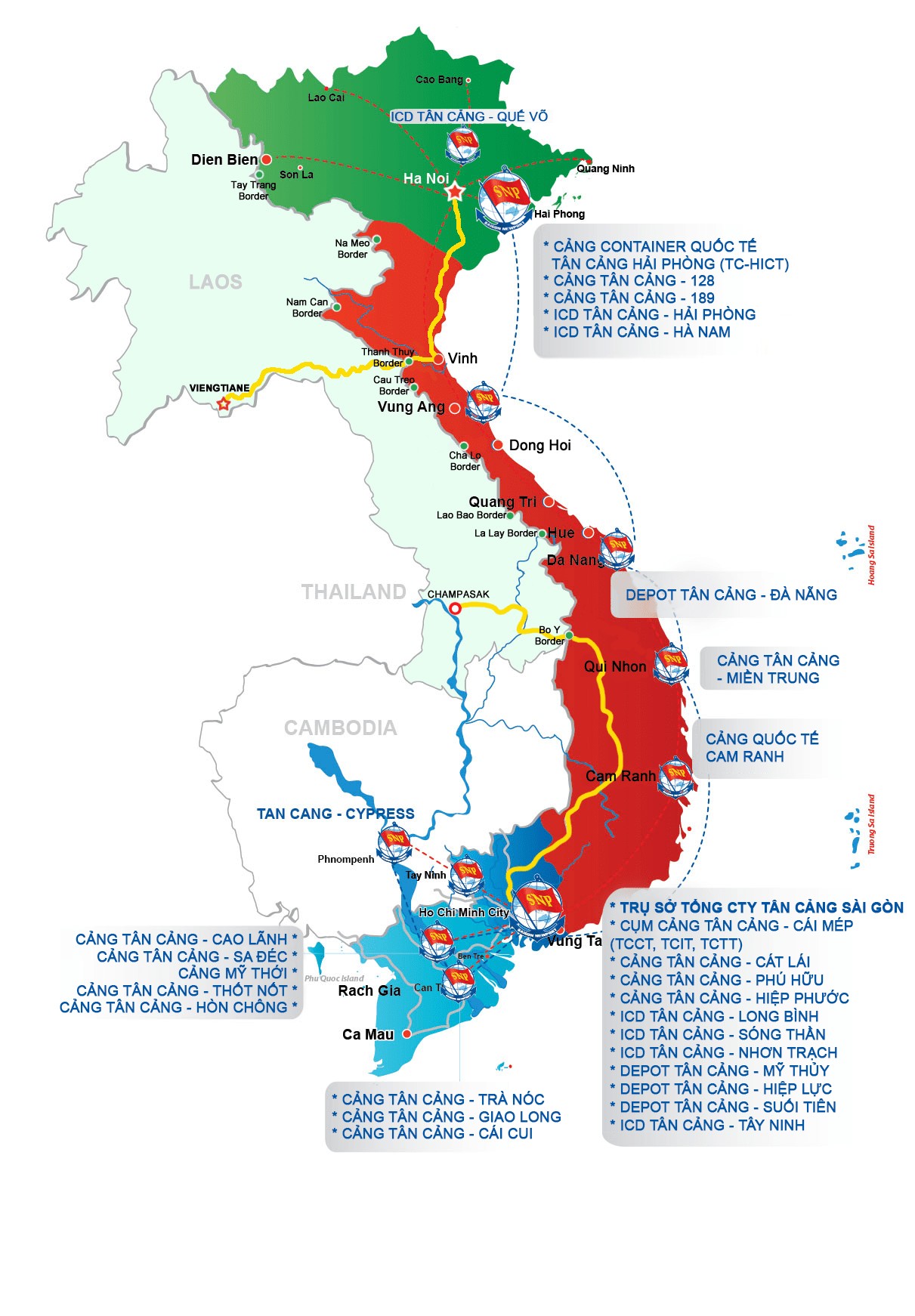 Tân Cảng Sài Gòn: Hành Trình 35 Năm Dẫn Dắt Ngành Logistics Việt Nam 7 Bản đồ Việt Nam minh họa phạm vi hoạt động của Tân Cảng Sài Gòn