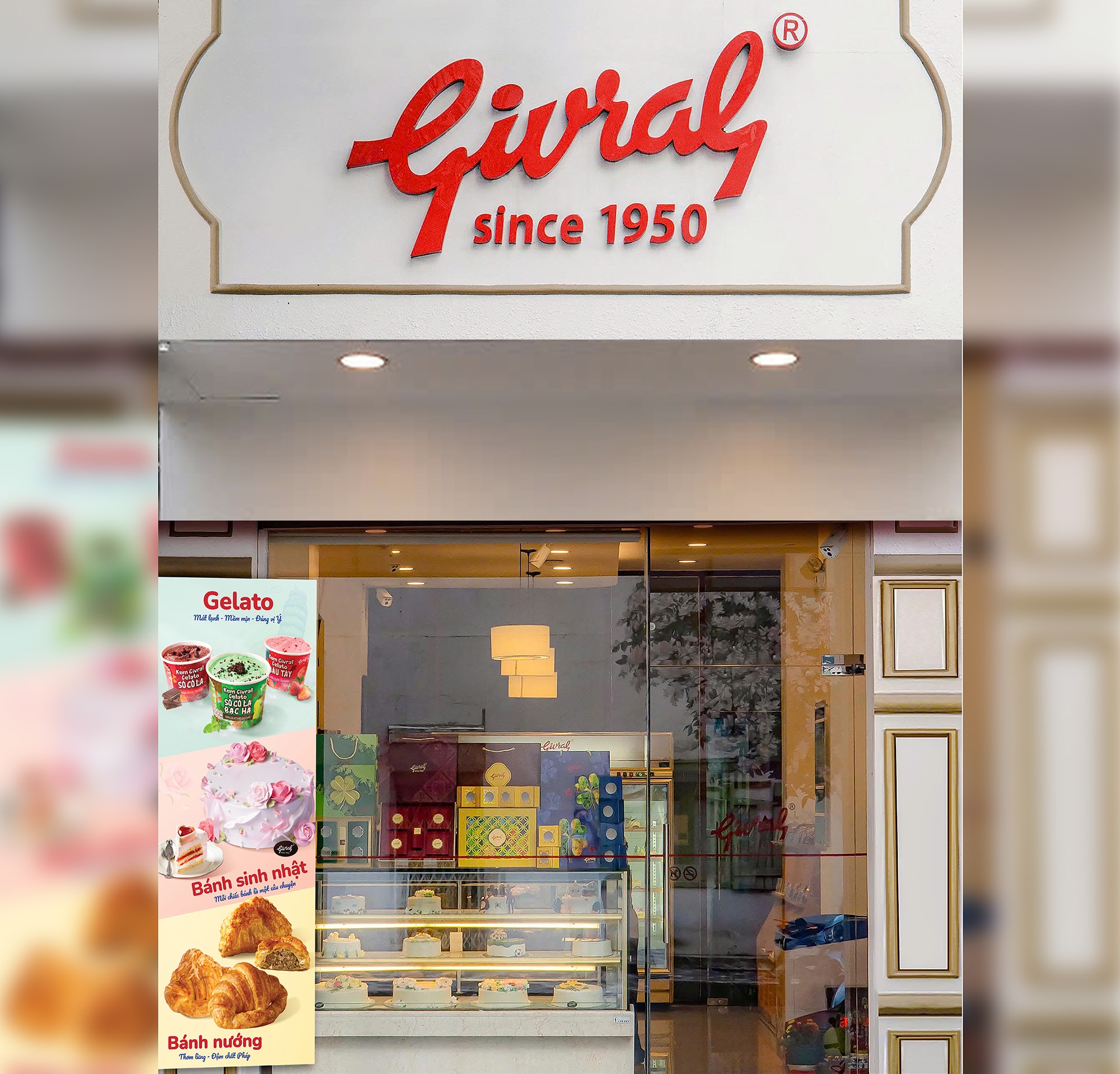 Review Bánh Givral: Khám Phá Thế Giới Ẩm Thực Tinh Hoa 5 Cửa hàng Givral Bakery với biển hiệu rõ ràng
